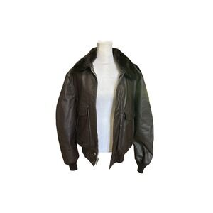 Oakton Limited Mens Vintage Leather Flight Bomber Jacket Brown Faux Fur Collar M